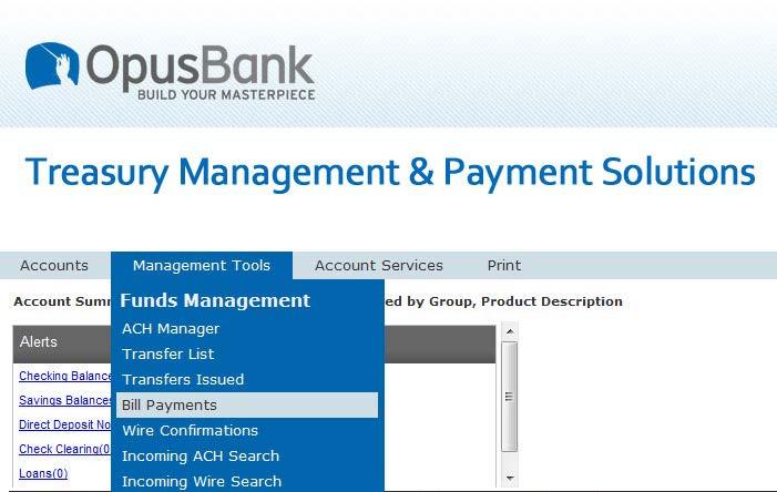 Accessing Bill Payment Mouse over Management