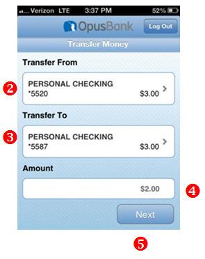 Select Transfer From Account ❸ Select Transfer To