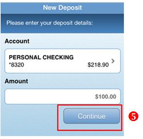 the dollar amount ❺ Ensure the Account field displays the correct account for deposit and