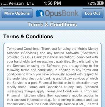 Terms & Conditions Screen Tap the More Button