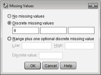 To include up to three different missing values click on this circle (so that it becomes filled) then enter your missing value(s) in the box(es). 2.