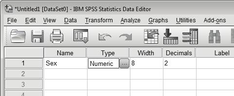 Data entry in SPSS 29 If you want to change the variable type, click on the word Numeric, and then click on the button that appears in the cell.