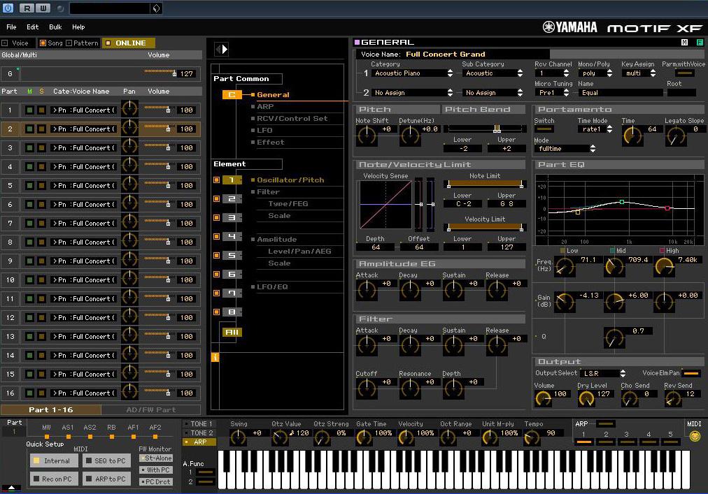 Global/ Multi section and 1 16 in the Part section. To confirm how the parameter edit affects the Voice sound, click any note on the virtual keyboard.