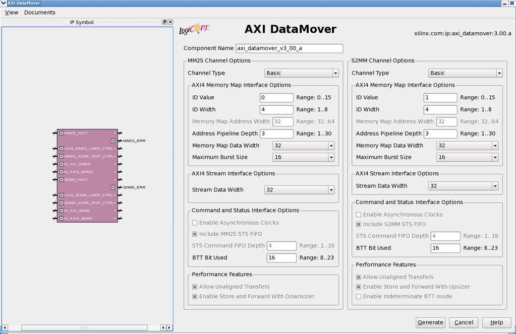 Chapter 6: Customizing and Generating the Core X-Ref Target - Figure 6-1 Figure 6-1: AXI DataMover GUI Component Name This field contains the base name of the output files generated for the core.