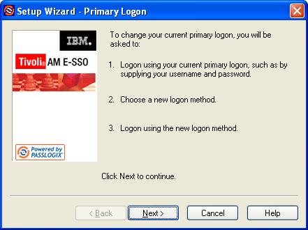 First Time Use Scenarios In the setup phase, the user will go through the normal TAM E-SSO First Time Use (FTU) wizard until the Select Primary Logon Method dialog.