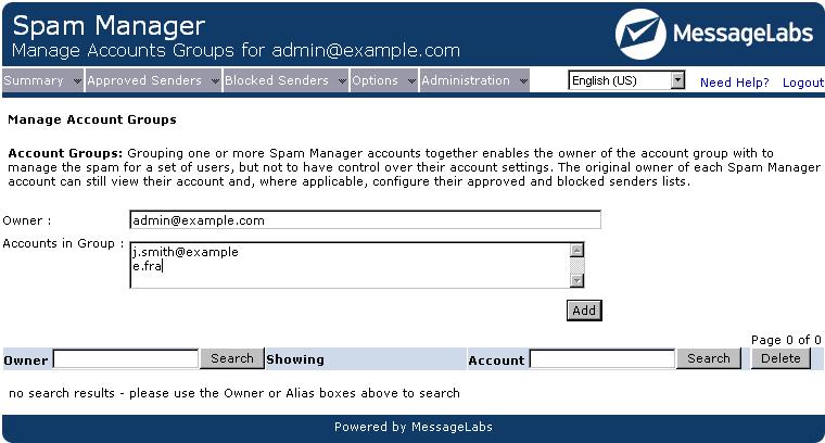 Spam Manager Admin Guide / Managing Aliases and Account Groups Page 15 of 19 5.