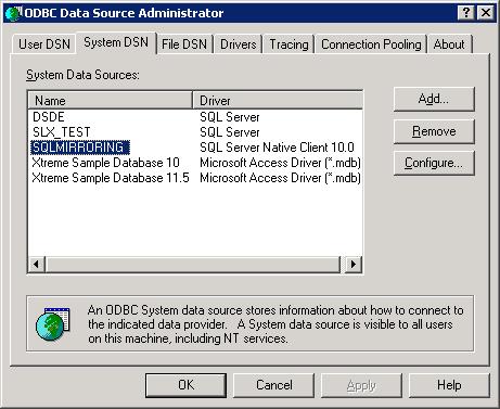 12 SQL Mirroring for Renovofyi SQL DSN Administrator A 32 bit DSN must be created named SQLMIRRORING.