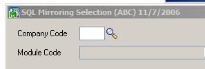 SQL Mirroring for Renovofyi 15 SQL Mirroring Selection IMPORTANT: Please log all users out of Sage 100 prior to accessing the SQL Mirroring Selection. The Selection process is by company and module.