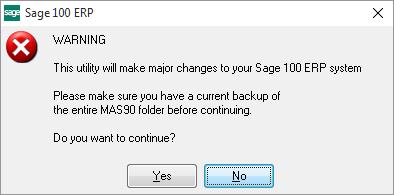A/P InstaDocs 25 The following message box will appear, to remind you that a complete backup of your entire Sage 100 system should be completed prior to uninstalling a DSD product.