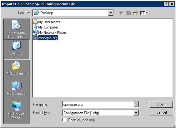 Using Directory Synchronization Result: The Export CallPilot Snap-in Configuration file dialog box appears. b. Select the path and name of the file, and click Open. Result: The file is saved as a.
