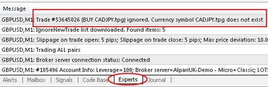 And this is what EA prints in the Experts tab when a trade is opened successfully.