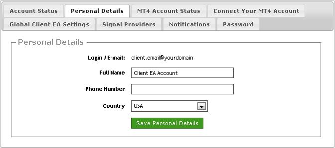 Personal Details tab holds some of your personal info. This data is not shared with a 3rd parties unless required by law.