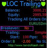 Expert advisor will never open a position with the lot greater than _lotmartingalemaxlot value Breakeven Parameters Breakeven parameters