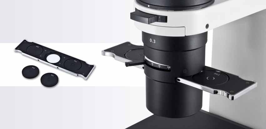 Phase ring set Condenser The resolution power of a microscope is deeply depending on an optimized condenser system.