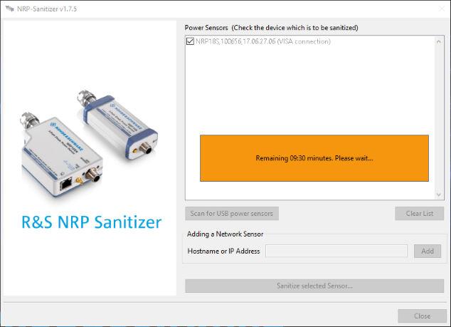 Instrument Declassification The R&S NRP Sanitizer tool scans automatically for USB power sensors.