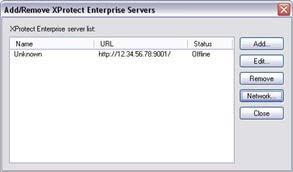 The Transact server is now listed in Add/Remove Protect Enterprise Servers window with the name Unknown and the status Offline. 9. Click the Network.