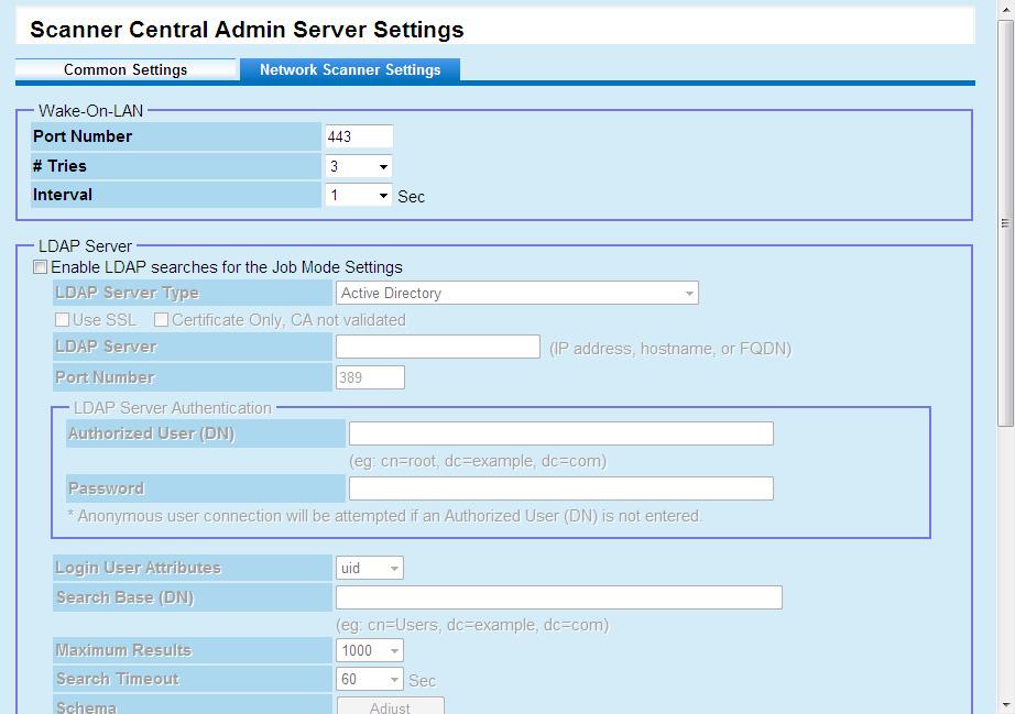 Chapter 3 Server Network Settings Network Configure the Server settings specific to network scanners, such as LDAP and SharePoint server settings, and clear selected user roaming data.