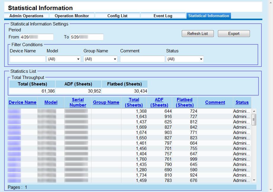 Chapter 3 Server Viewing the Statistical Information 1 Press the [Statistical Information] tab on the Console main window. The [Statistical Information] window appears.