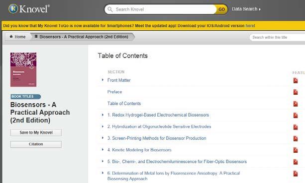 searched using the original Knovel database platform In Engineering Village, the Knovel abstract records are for individual handbooks Knovel features