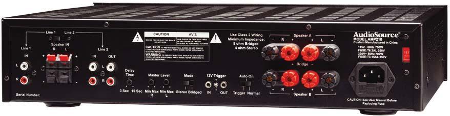 AMP 210 Applications: Ideal for use as a remote amplifier Single or Dual Zone Amplifier Amplify MP3 Players Rear Channel Amplifier for Dolby 6.1 and 7.