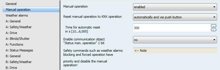 ABB i-bus KNX 3.2.2 Parameter window Manual operation All the settings for manual operation can be made in this parameter window.