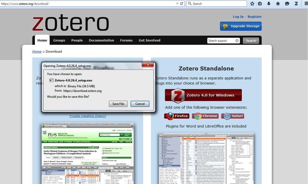 Using Zotero Standalone This is the option to download the Zotero Standalone 4.0 for Windows to your own computer hard drive.