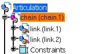 You can notice that the little wheel to the left corner of the chain icon has turned pink is a light blue stroke to identify
