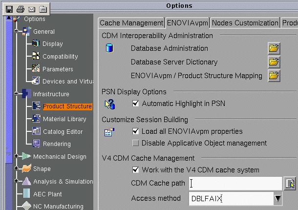 Page 247 Customizing CATIA/ENOVIAVPM Interoperability Settings This task shows you how to customize ENOVIAVPM settings. 1. Select the Tools->Options... command.