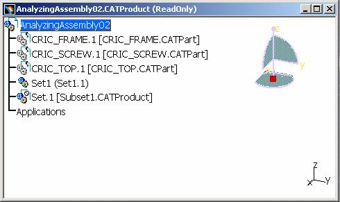 Page 56 1. CRIC_FRAME.1, CRIC_SCREW.1, CRIC_TOP.1, Set1 (Set1.1) and Subset1.CATProduct are unloaded.