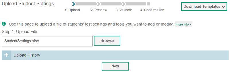 Upload Student Settings District and STCs may also edit test settings and tools in TIDE by using the Upload Student Settings page to compose an upload file in Excel or CSV