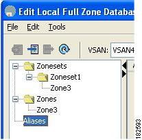 Zone Sets Chapter 30 Creating FC Aliases To create an FC alias using Fabric Manager, follow these steps: Step 1 Choose >. You see the Select VSAN dialog box.