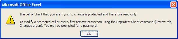 To protect the worksheet, select the Review tab, then select Protect Sheet. 7. In the Protect Sheet dialog box, verify that the desired options are selected. 8. If desired, enter a password.