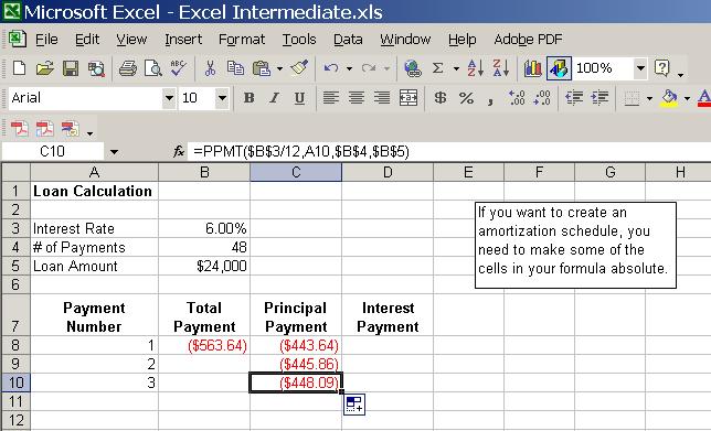 Using this example, you can change the interest rate, the loan amount, or the number of payments to calculate the payment based upon those variables.