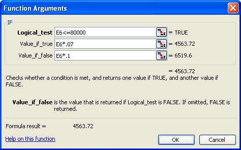 6. In the Value_if_true field, type the value, word, or cell reference you want to display if the logical test is true (e.g., E6*3%). 7.