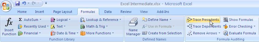 Auditing Formulas You can use Excel s auditing tools to evaluate your formulas. The auditing options are available from the Formulas tab.