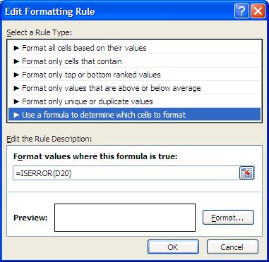 Hiding Errors in Formulas If you have a worksheet that displays errors because not all data is entered in the cells referenced in your formulas, you can use Conditional Formatting to temporarily hide