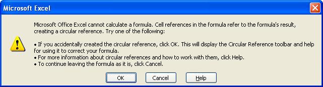 Circular References A circular reference is a reference in a formula that refers directly or indirectly to the cell containing that very formula.
