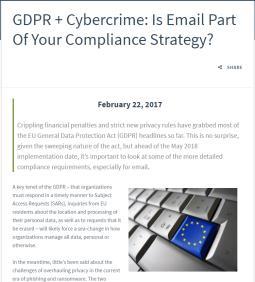 AWARENESS: Engagement and Thought Leadership Blogs Drive awareness on our GDPR capabilities on our newly