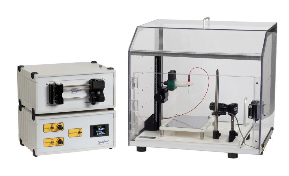 The Spraybase electrospinning device offers a complete solution to users investigating electrospraying and electrospinning applications.