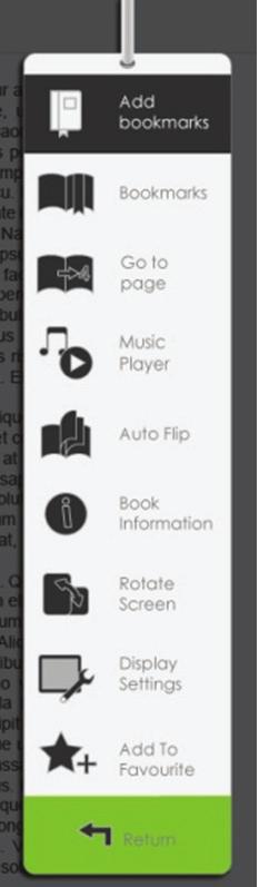 Add to Favourites 1 2 3 4 5 6 7 8 9 Creating and Loading Bookmarks To easily access the last page you were reading, you can create a bookmark to save your place - Enter the option menu by pressing