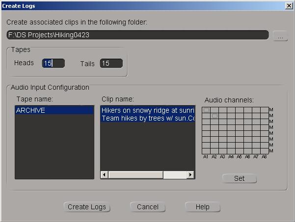 Conforming with ALE Files The Create Logs dialog box opens. Routing matrix 4. Select the folder in which you want to create the logged clips.