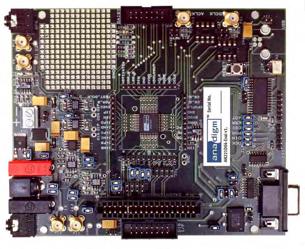 Anadigmvortex AN221D04 Evaluation Board User Manual The Anadigmvortex evaluation board is designed to help you quickly get started with developing and testing your analog designs; using Anadigm 's