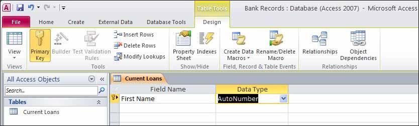 Learning Microsoft Access 2010 A Entering a Text Field 1 The table name is displayed in the NAVIGATION pane.
