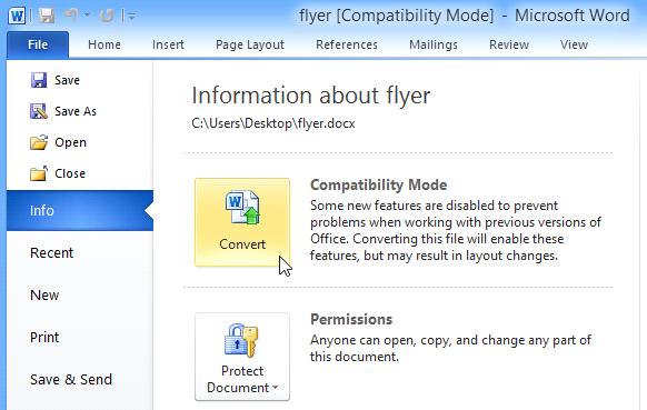 Compatibility mode vs. Normal mode In order to exit Compatibility mode, you'll need to convert the document to the current version type.
