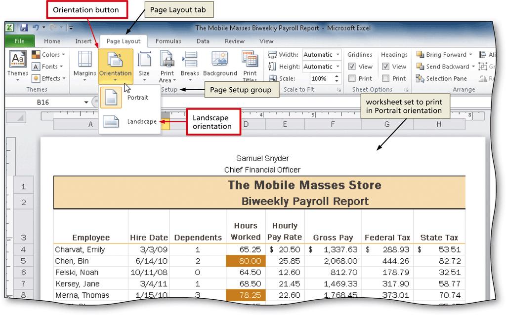 Changing the Worksheet s Margins, Header, and Orientation in Page Layout View Click another cell to deselect the header, and then click the Orientation button on the Page