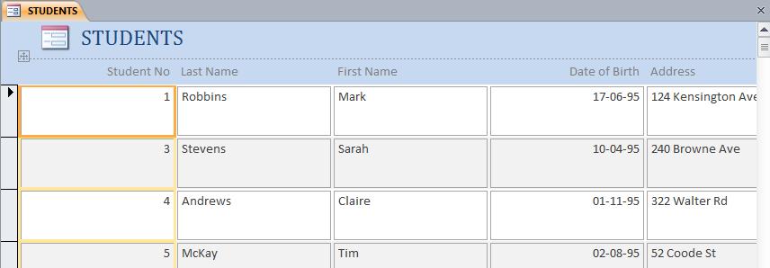 Exercise 2. Creating a Tabular Auto Form 1. Make sure your Student List database is open. 2. Select your STUDENTS table in the Navigation Pane to the left of the window. 3.
