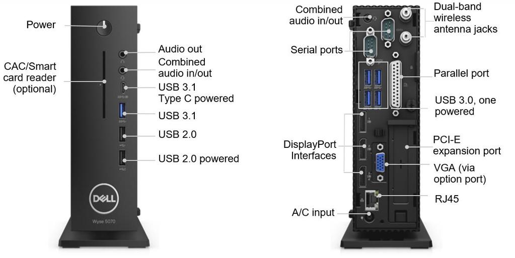 Most Versatile, Scalable, and Capable Thin Client WYSE 5070 THIN CLIENT Ports and slots - Wyse 5070 Extended (Pentium) 1. Dell ProSupport availability and terms vary by region. See dell.