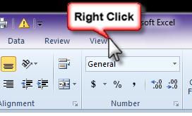 To minimize the Ribbon: Right click on any Tab.