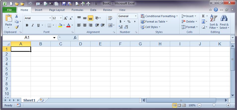 The Excel 2010 Environment The Excel Window The Excel 2010 Window, also known as the User Interface (UI), provides the user with all the tools needed to create, revise, and save data in a work sheet