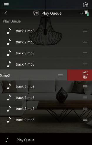 If there are no tracks on the Play Queue list, only Play Now displayed. Sort and Delete is 3. To delete a track, tap the track, and slide the trash icon to the left until the icon changes to.